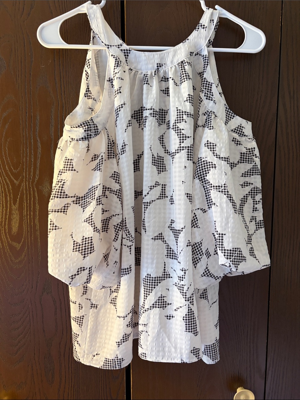Ann Taylor White Exposed Shoulder Top with Floral Design. Size Small.